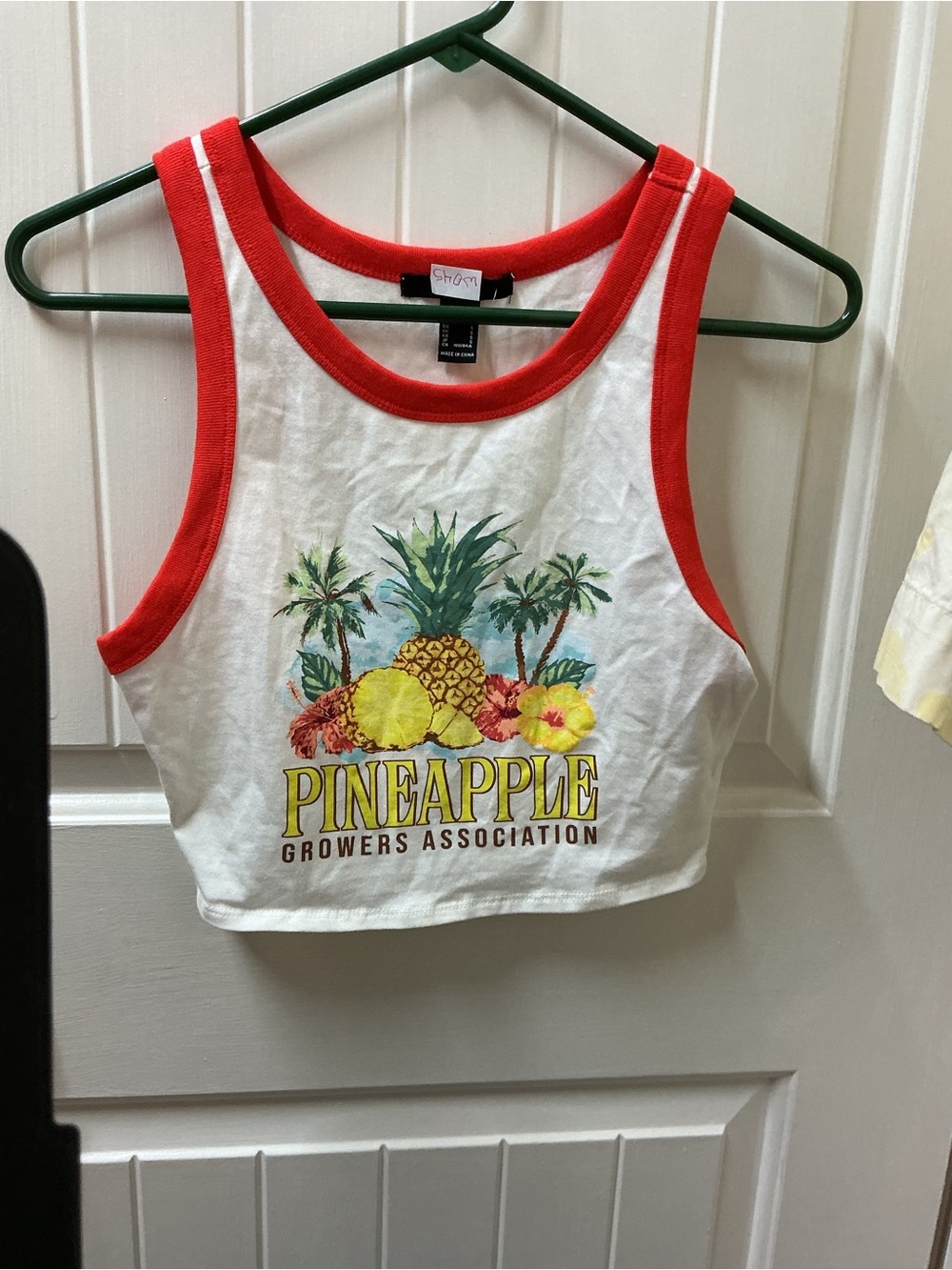 Pineapple Growers Association  orange Trim Crop Tank Top